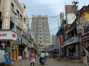 The Menakshi temple dominates the town of Madurai.