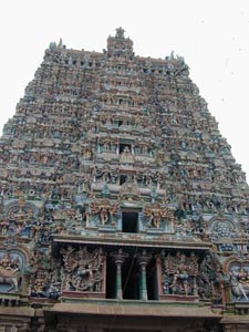 One of the Gopura entrance towers at Menakshi Temple, Madurai.